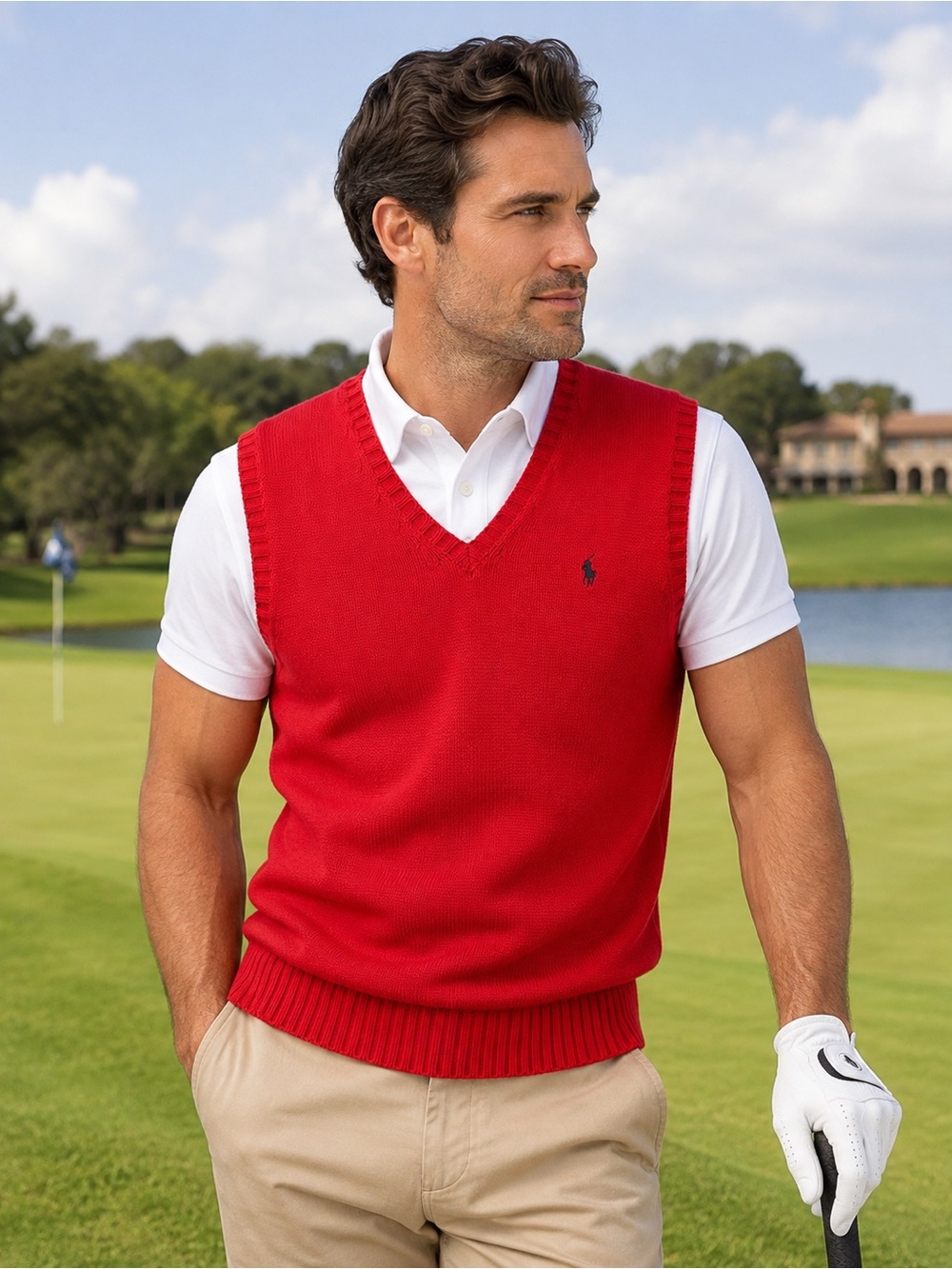 Ralph Lauren Golf Mens L Sweater Vest Red V Neck 100% Cotton Preppy Classic